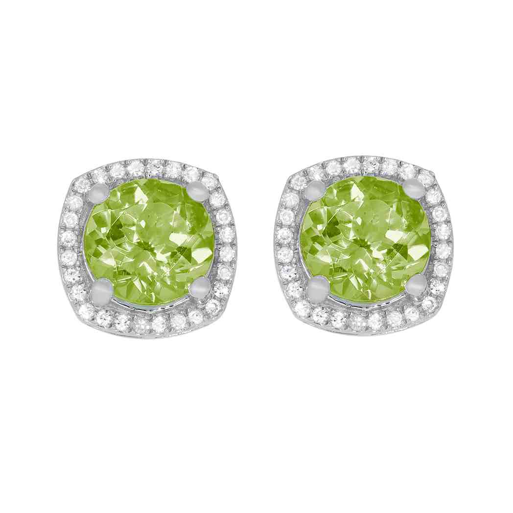 Peridot and Diamond Halo Stud Earrings PD31345AER PERIDOT